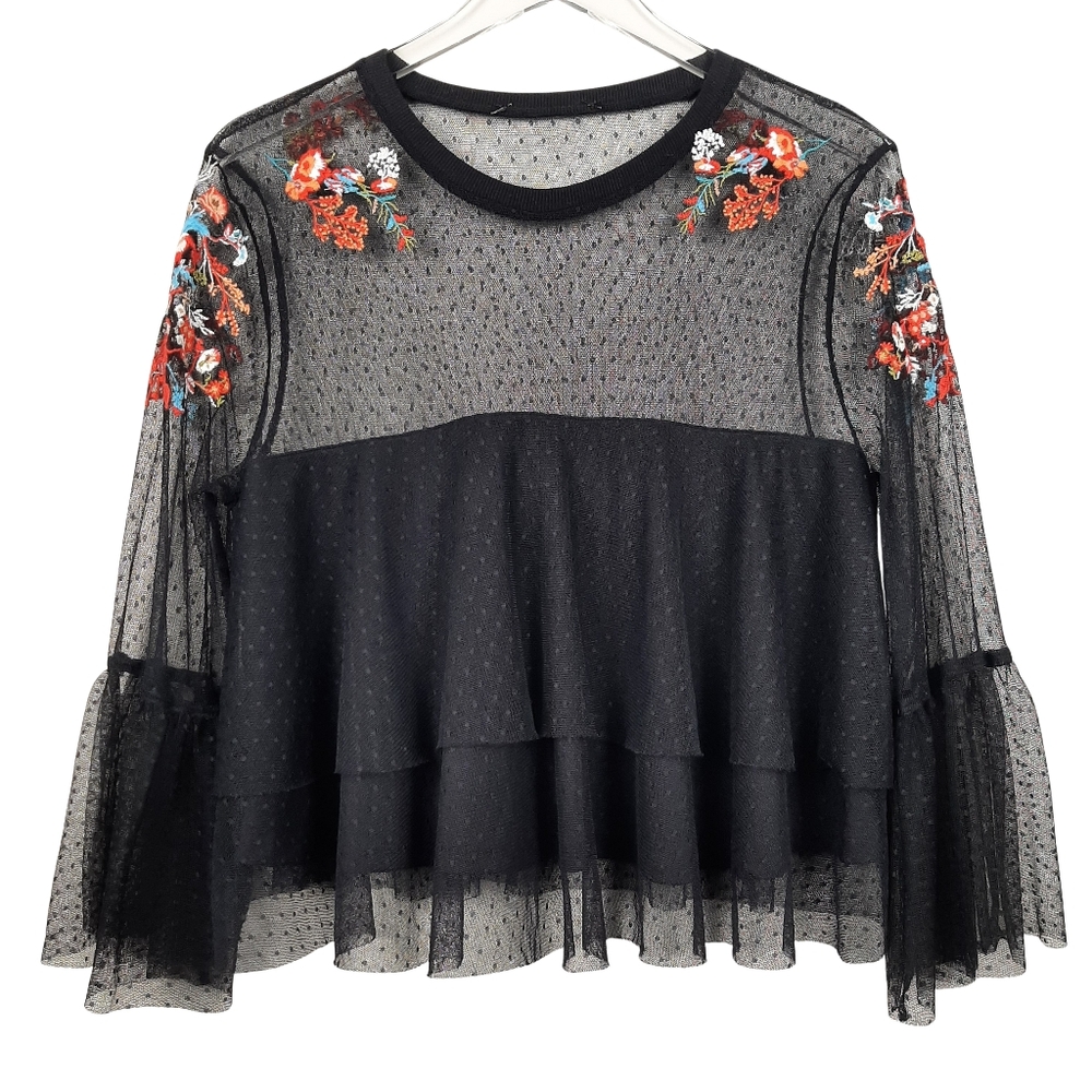 Black Boho Sheer Romantic Top Size Small
